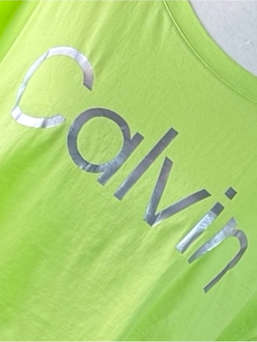 Calvin Klein Performance Crop Tee Womens L Neon Green Y2K Athletic Top